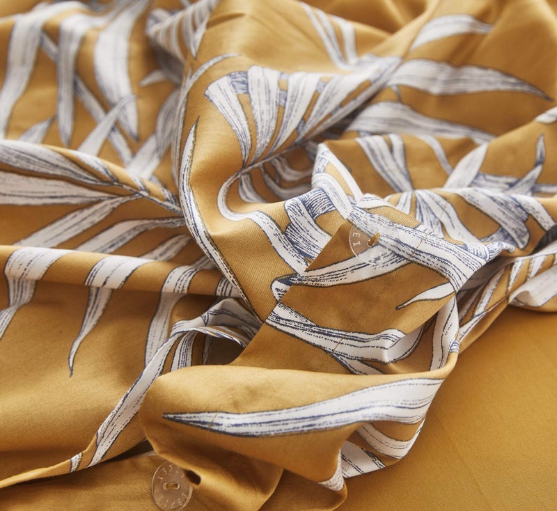 Eikei Modern Vintage Retro Mod Print Bedding Egyptian Cotton Duvet Cover Set Minimalist Chic Botanical Design Asian Zen Style Reversible Pattern in Full Queen or King Size (King, Mustard Yellow) - Image 3